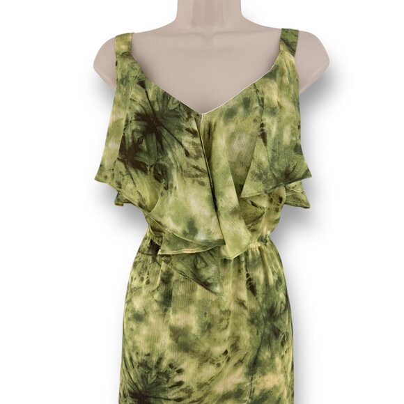 Size 16W 1X GREEN RUFFLE TIE-DYE HIGH-LOW‎ MIDI DRESS Summer Wedding PLUS SIZE - Picture 2 of 4